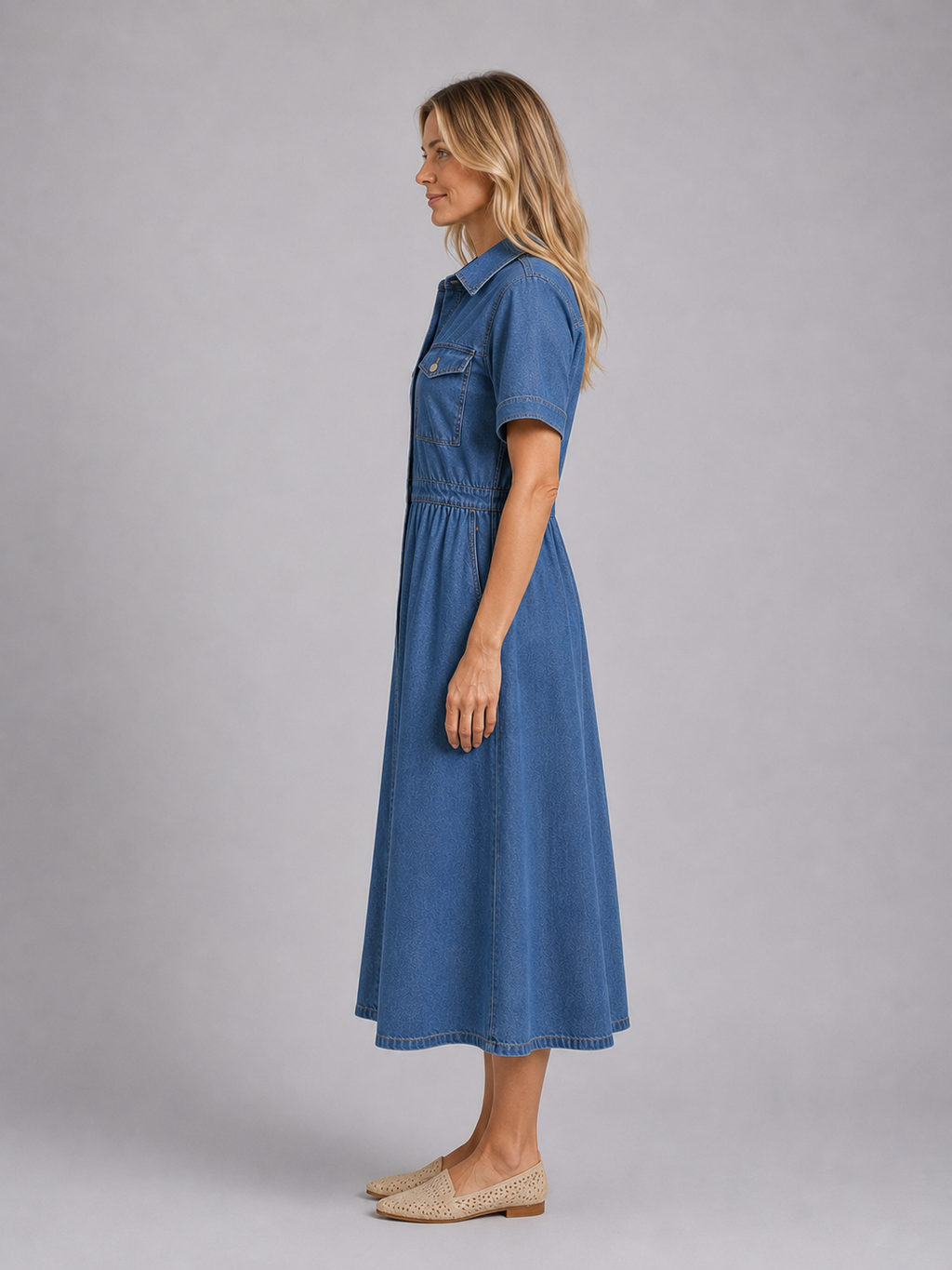 Women's Button Front Denim Midi Dress – Classic Shirt Style