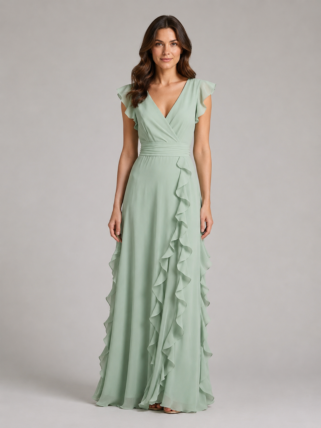 Women's Chiffon Ruffle Maxi Dress – Flowing Silhouette