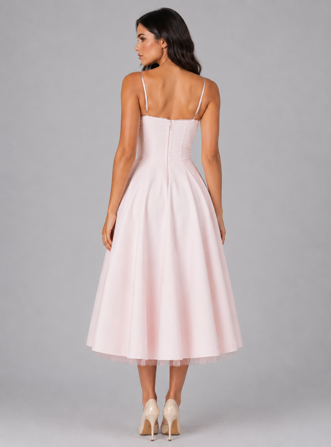 Women's Corset Midi Dress with Full Skirt – Elegant Occasion Style