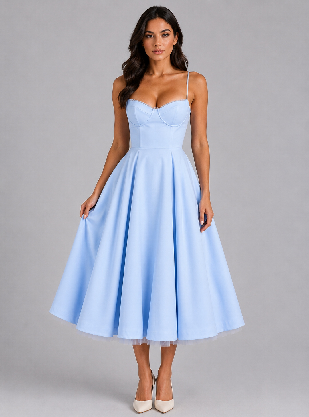 Women's Corset Midi Dress with Full Skirt – Elegant Occasion Style