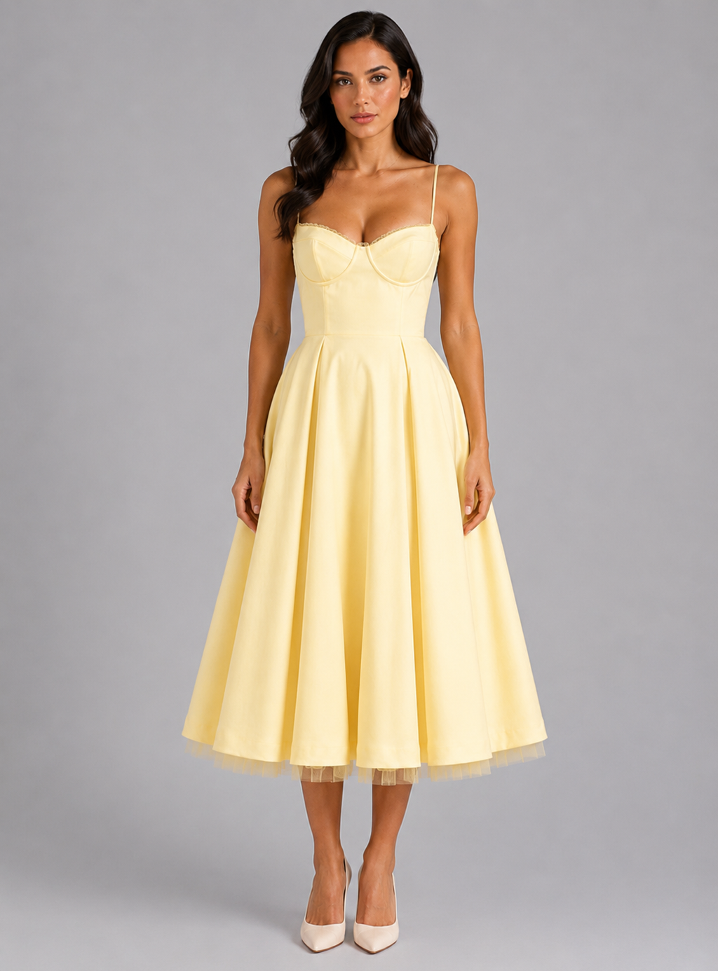 Women's Corset Midi Dress with Full Skirt – Elegant Occasion Style