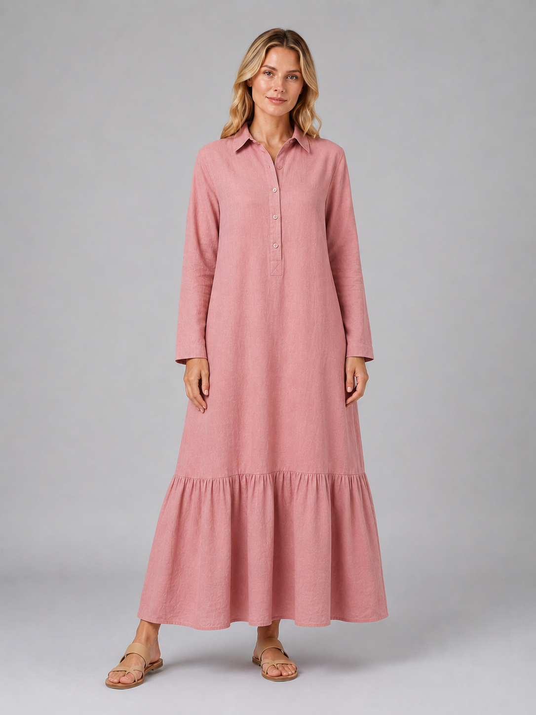 Women’s Cotton Blend Maxi Shirt Dress – Relaxed Tiered Summer Fit