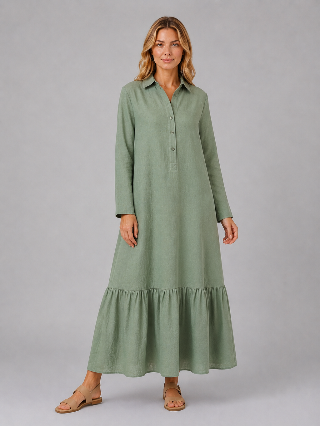 Women’s Cotton Blend Maxi Shirt Dress – Relaxed Tiered Summer Fit