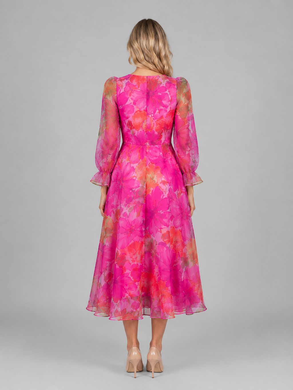 Women's Floral Chiffon Midi Dress – Summer Occasion Style
