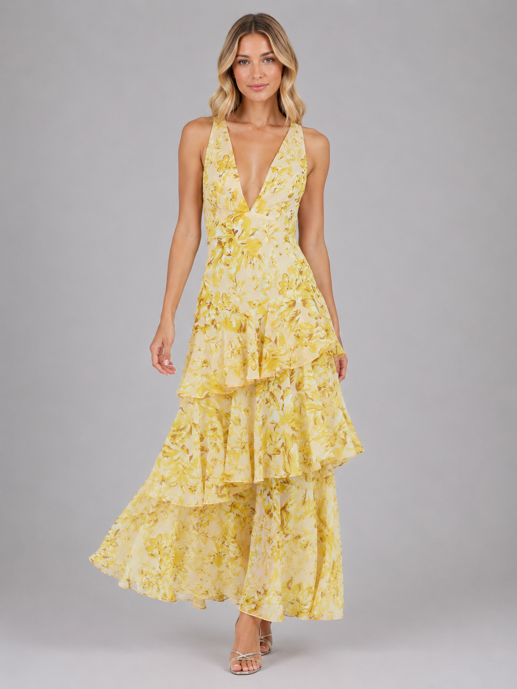 Women’s Floral Chiffon Ruffle Maxi Dress – Summer Occassion Style