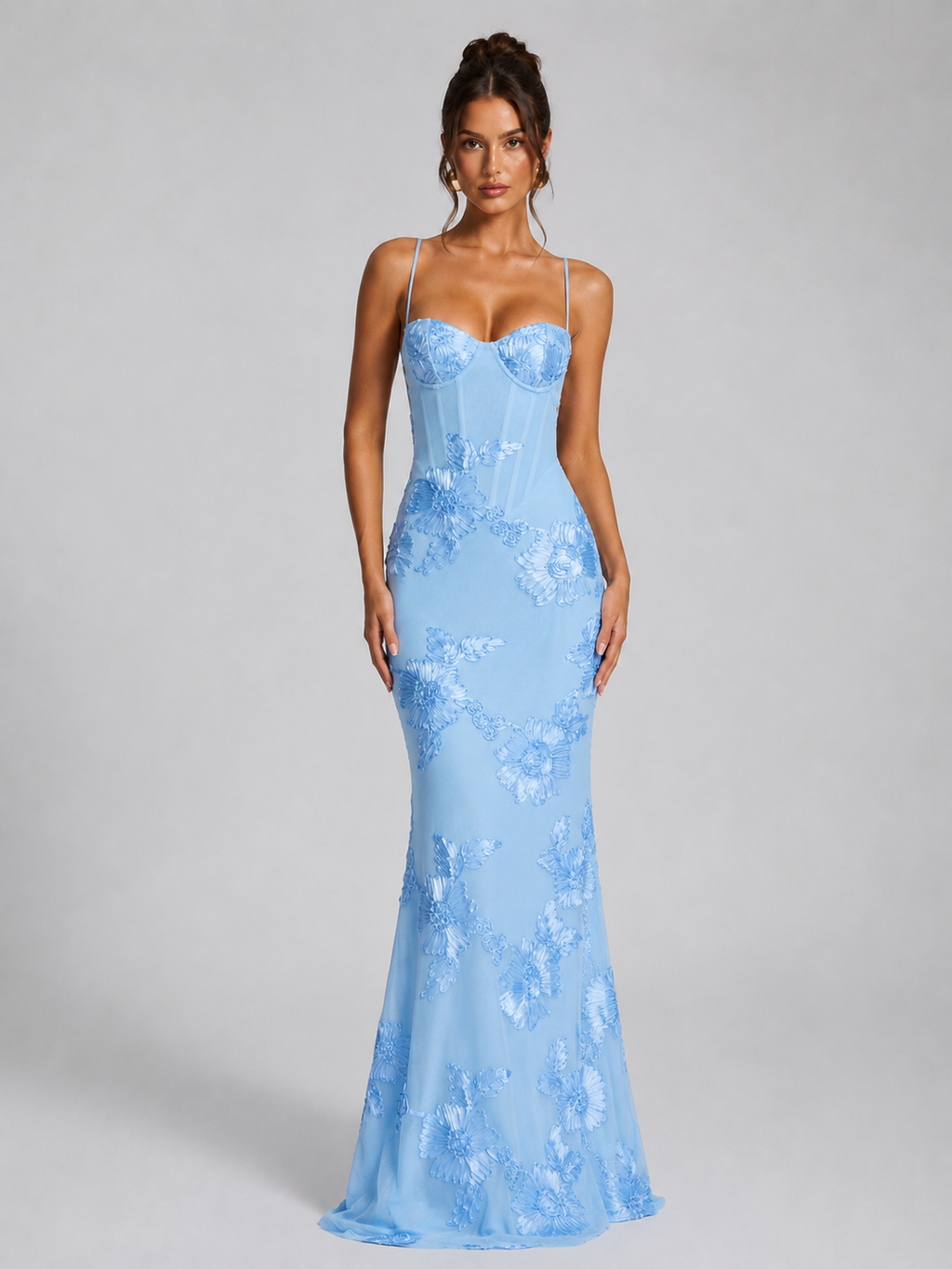 Women’s Floral Corset Maxi Dress – Sculpted Elegant Silhouette