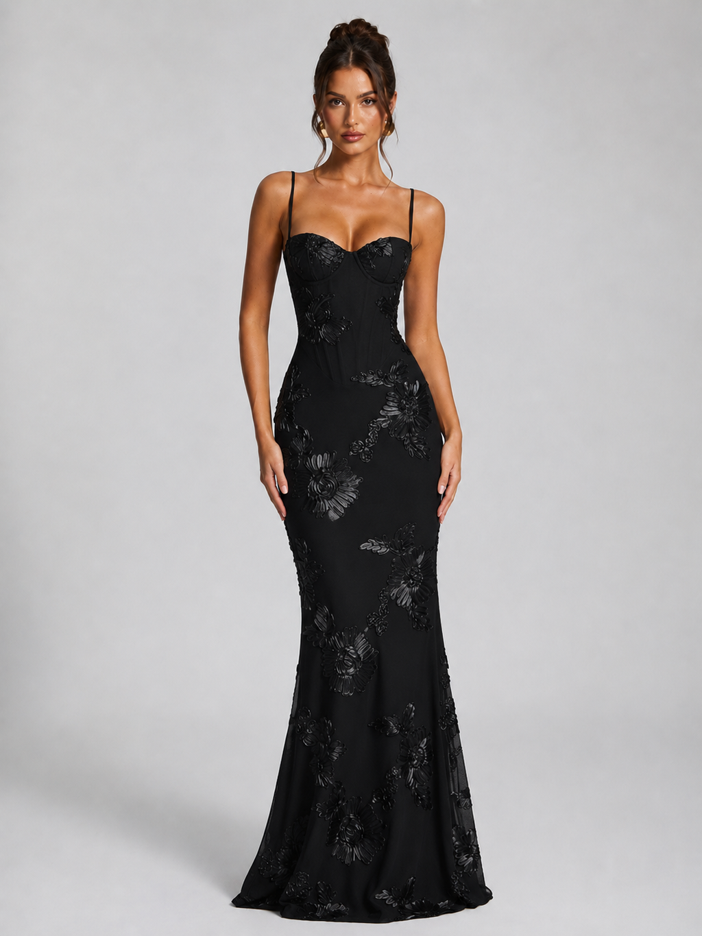 Women’s Floral Corset Maxi Dress – Sculpted Elegant Silhouette