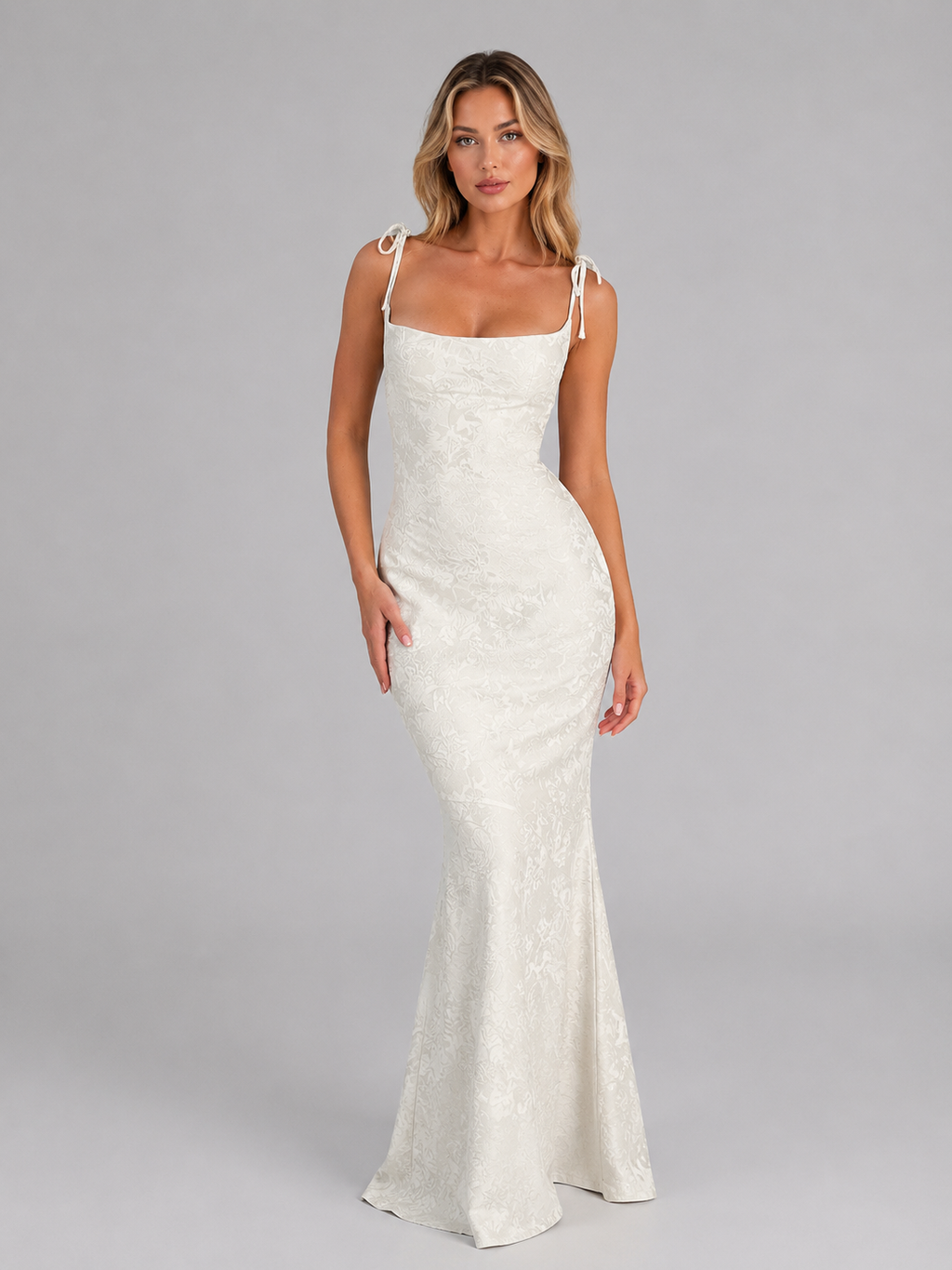 Women's Floral Jacquard Mermaid Maxi Dress – Figure-Flattering Silhouette