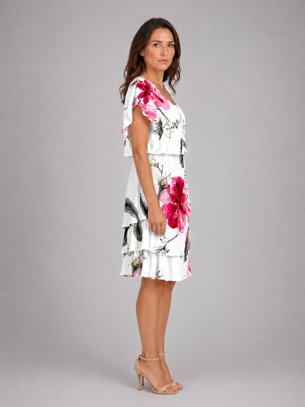 Women's Floral Ruffle Mini Dress – Layered Short Sleeve Style