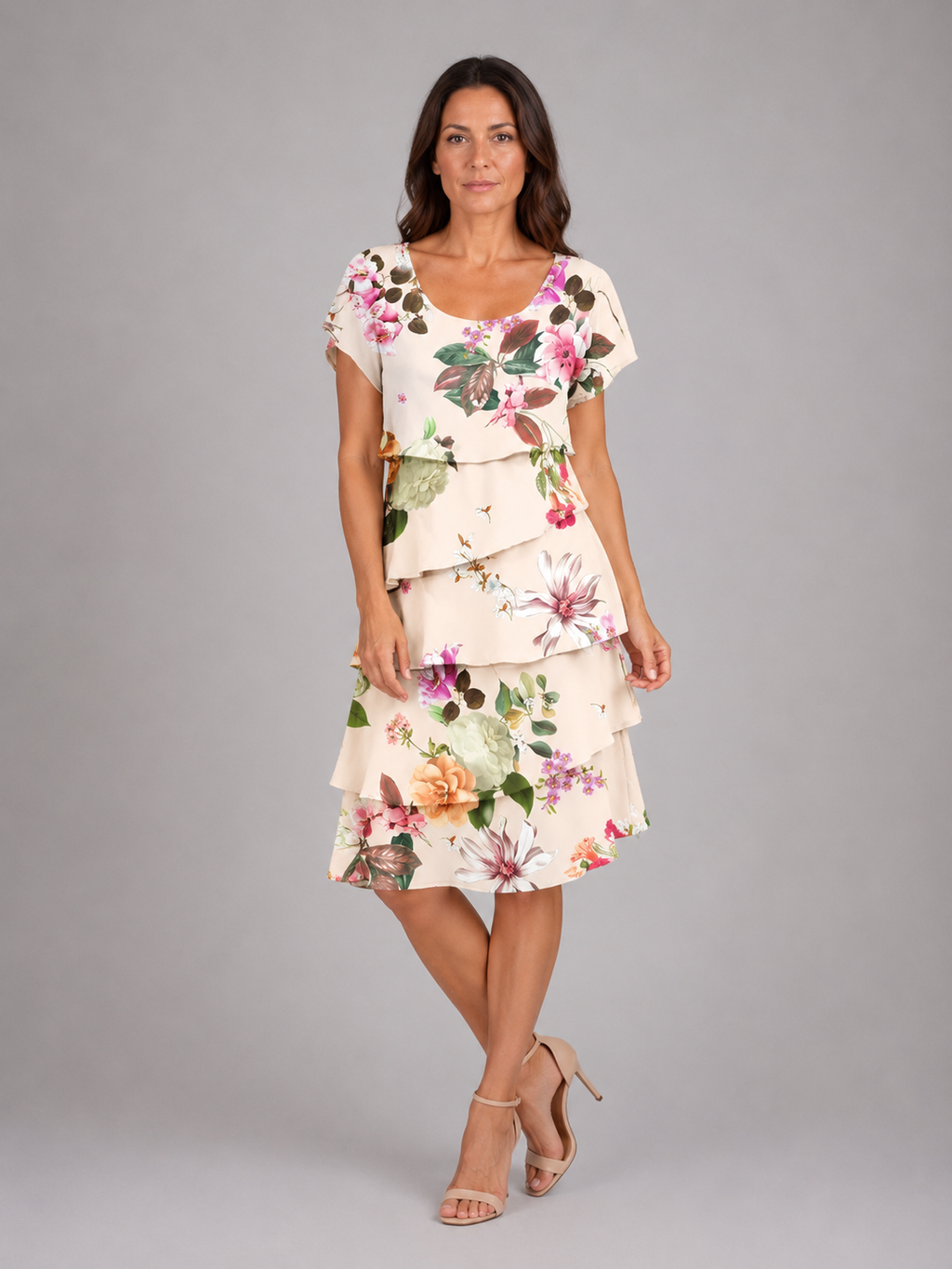 Women's Floral Ruffle Mini Dress – Layered Short Sleeve Style