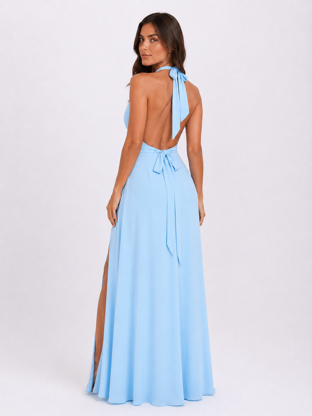 Women’s Halterneck Maxi Dress – Side Split Occasion Dress