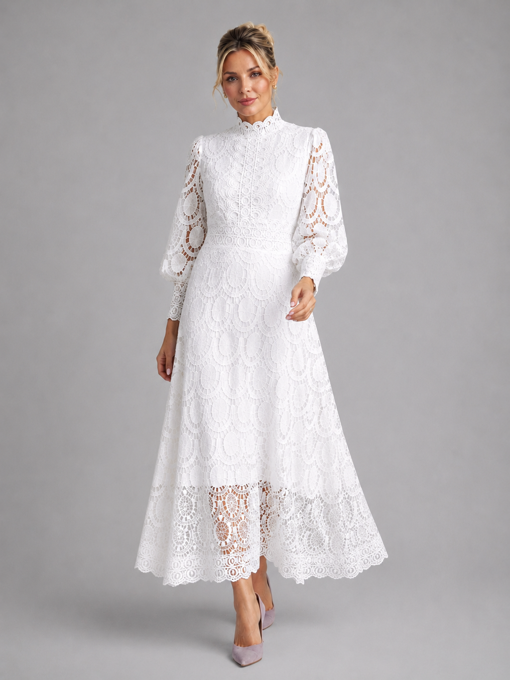 Women’s Lace Midi Dress – Elegant Flowing Silhouette