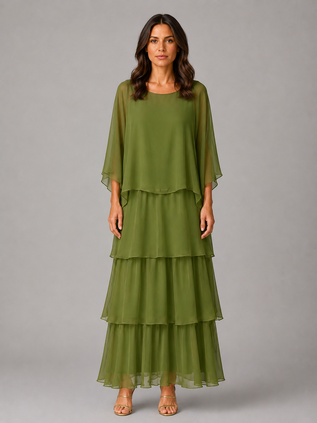 Women's Layered Chiffon Maxi Dress – Elegant Flowing Silhouette