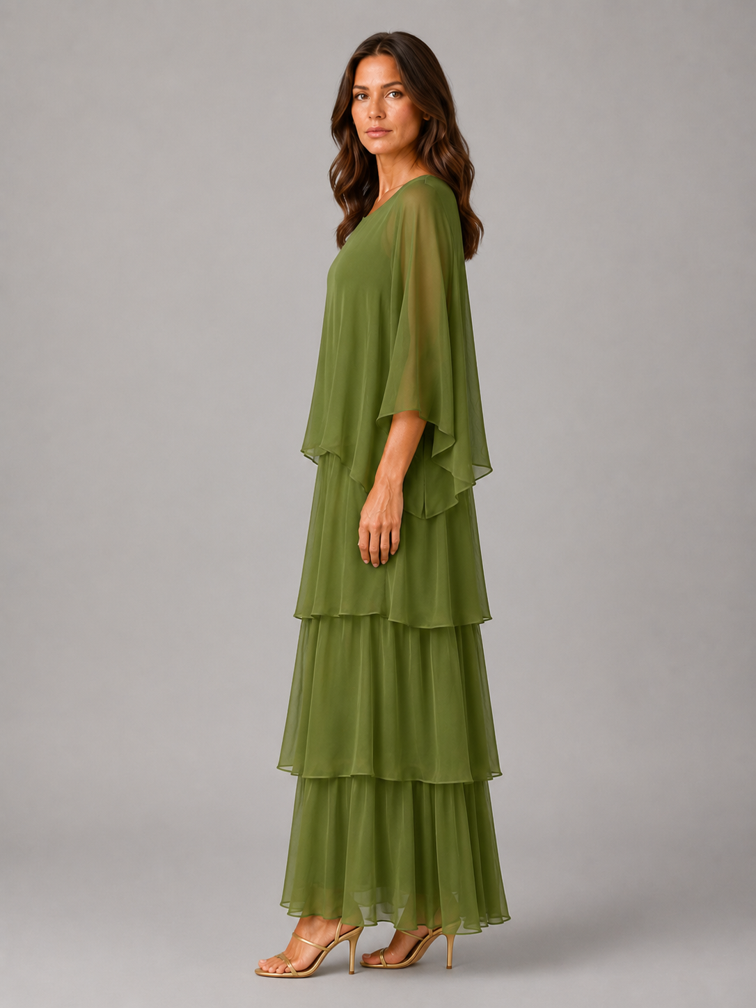Women's Layered Chiffon Maxi Dress – Elegant Flowing Silhouette