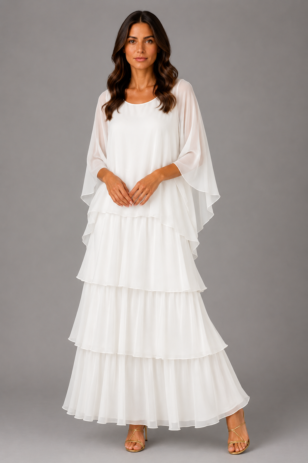 Women's Layered Chiffon Maxi Dress – Elegant Flowing Silhouette