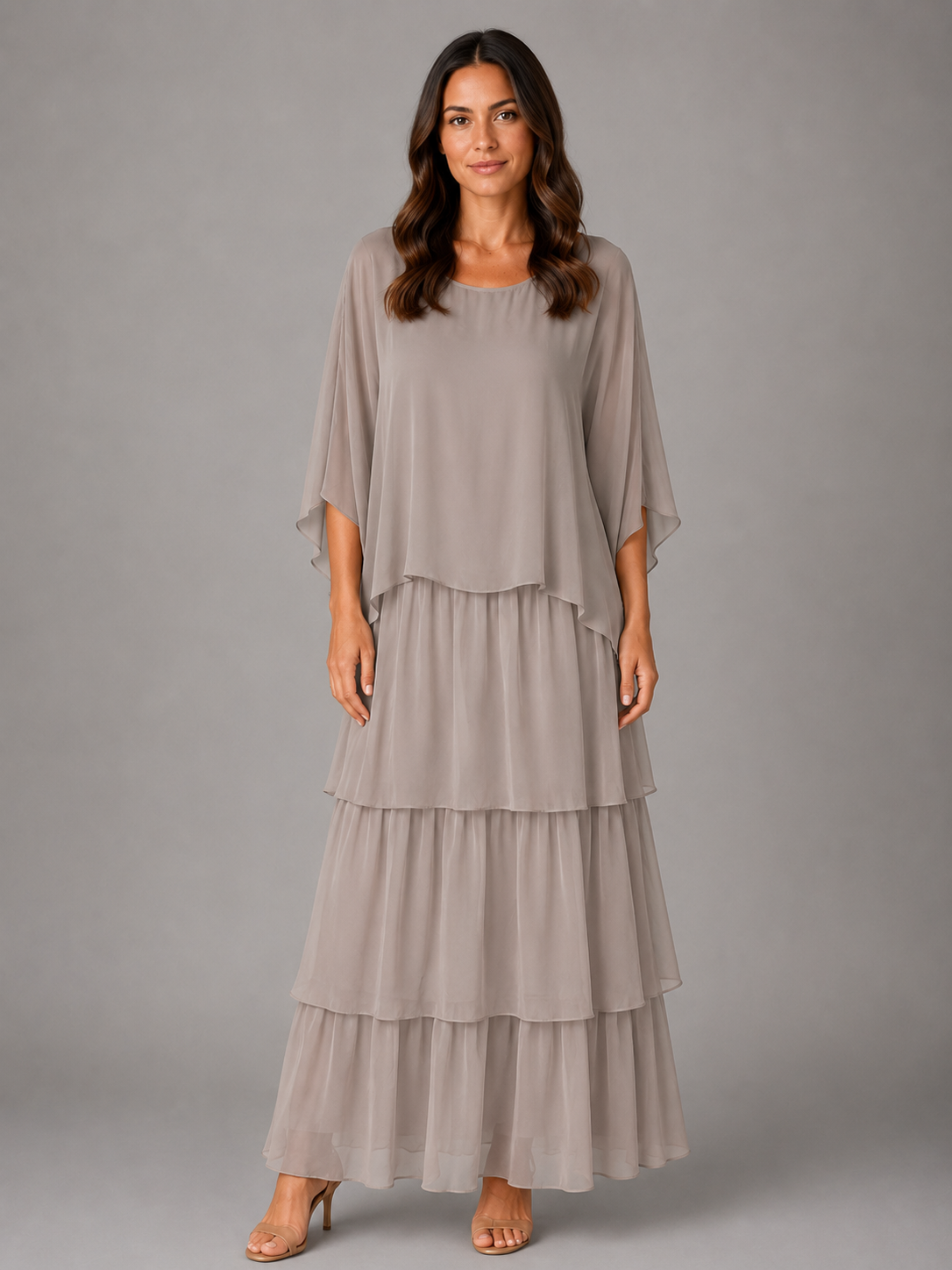 Women's Layered Chiffon Maxi Dress – Elegant Flowing Silhouette