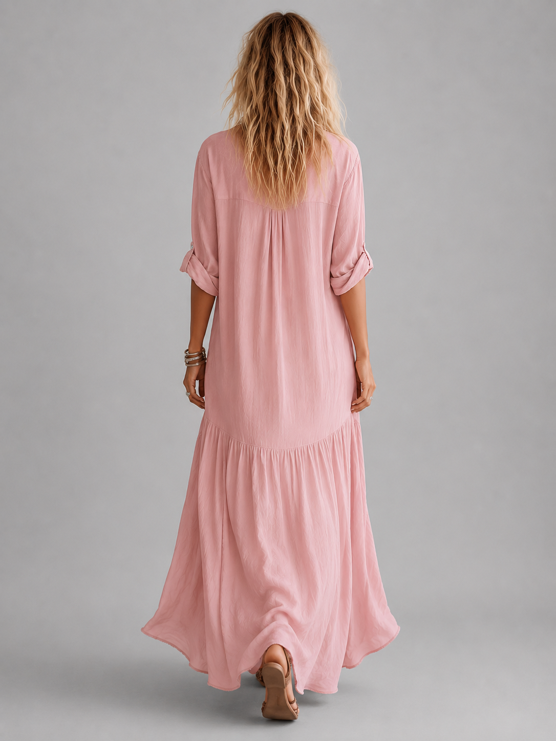 Women’s Linen Look Maxi Dress – Relaxed Button Front Summer Style