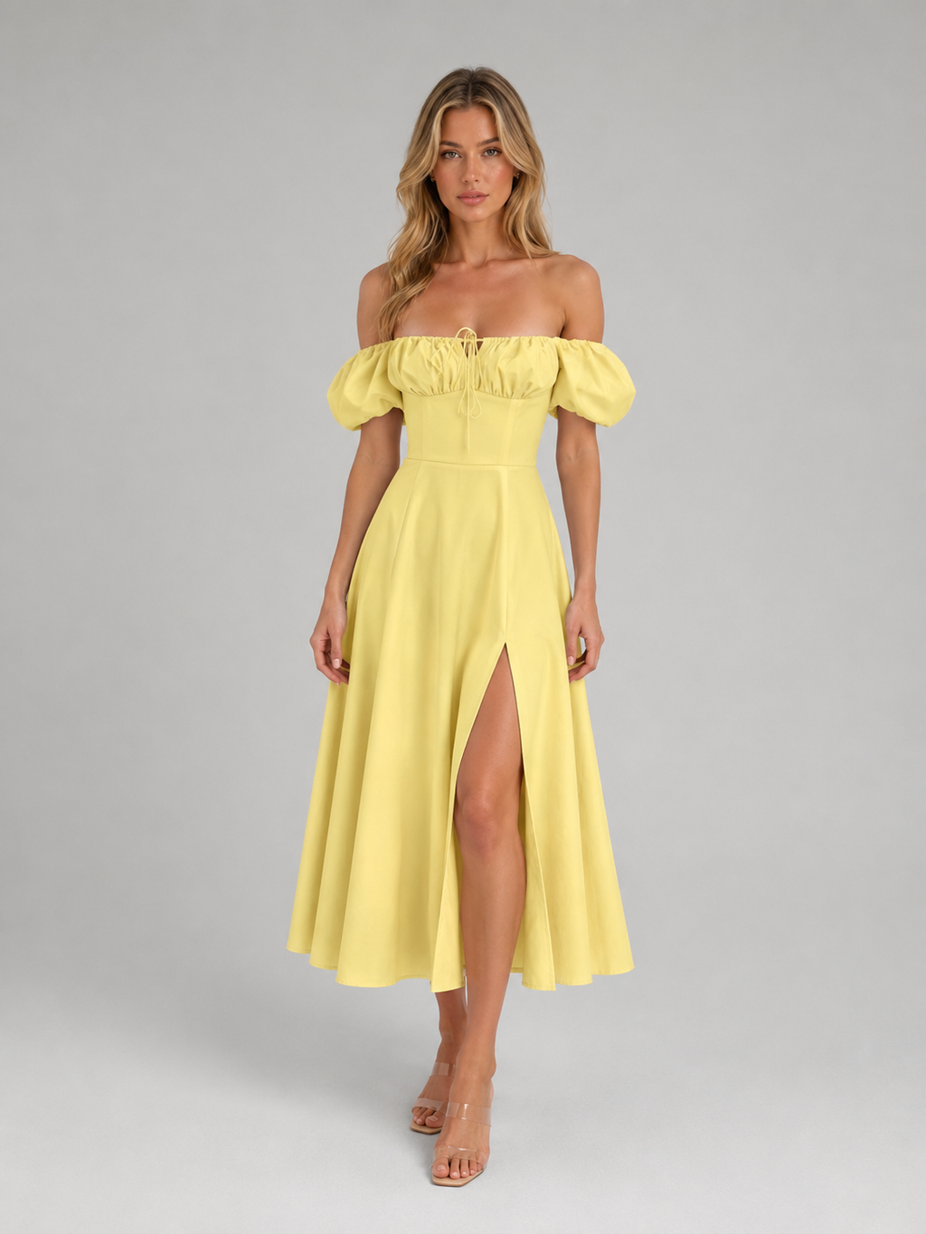 Women's Milkmaid Corset Midi Dress with Split - Summer Occasion Style