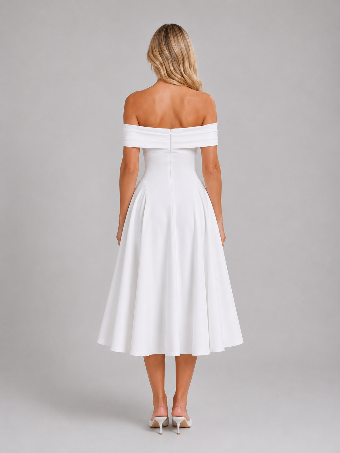 Women's Off-Shoulder Pleated Midi Dress – Wedding Guest Occasion