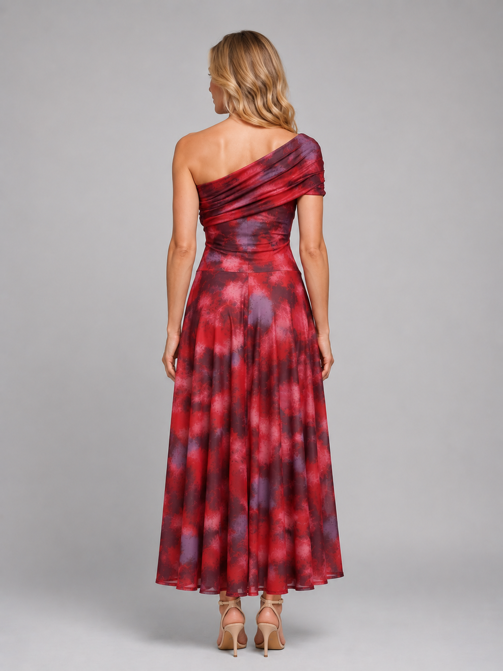 Women's One-Shoulder Printed Maxi Dress – Flowing Silhouette