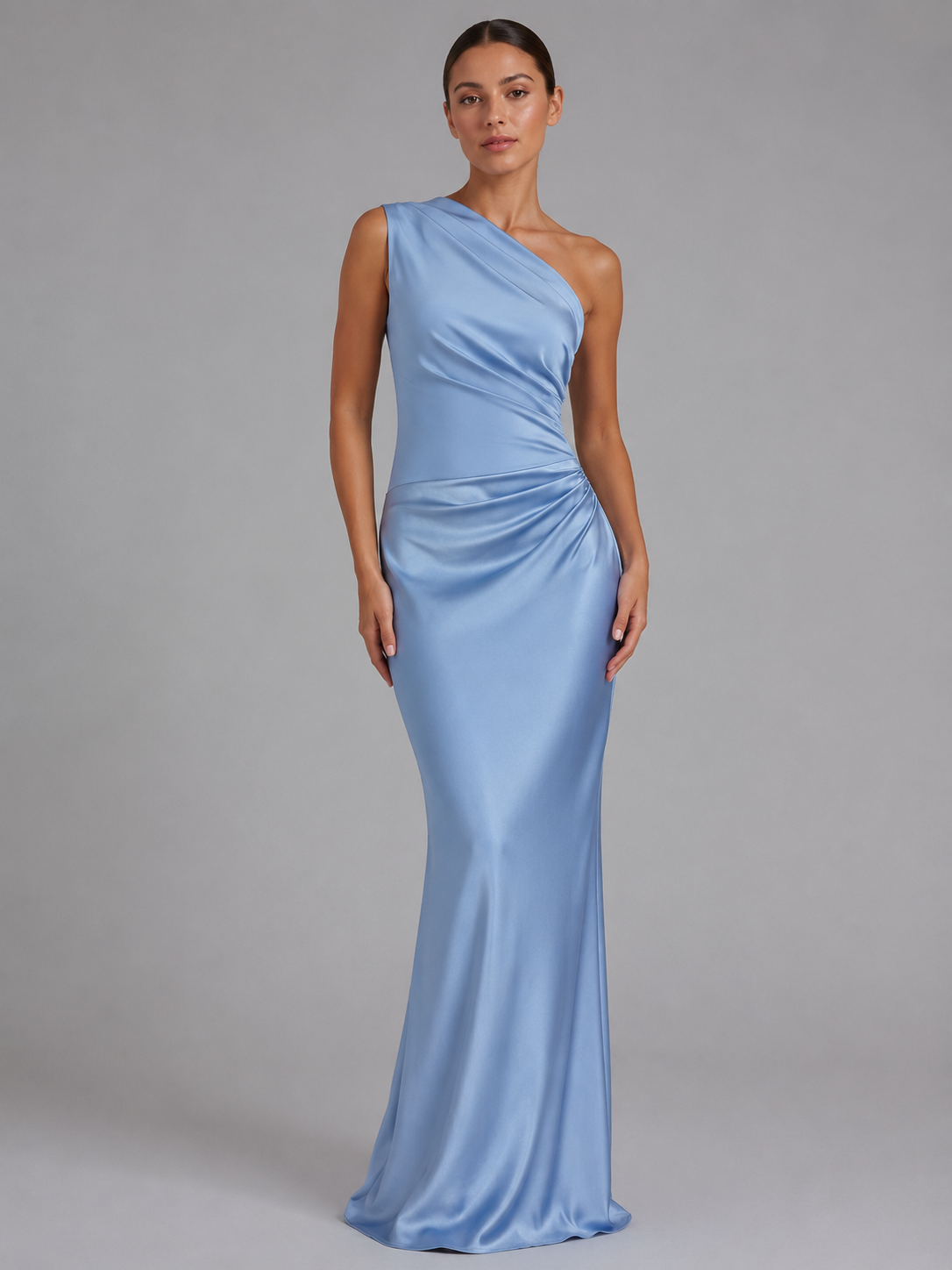 Women’s One-Shoulder Satin Feel Maxi Dress – Wedding Guest Gown