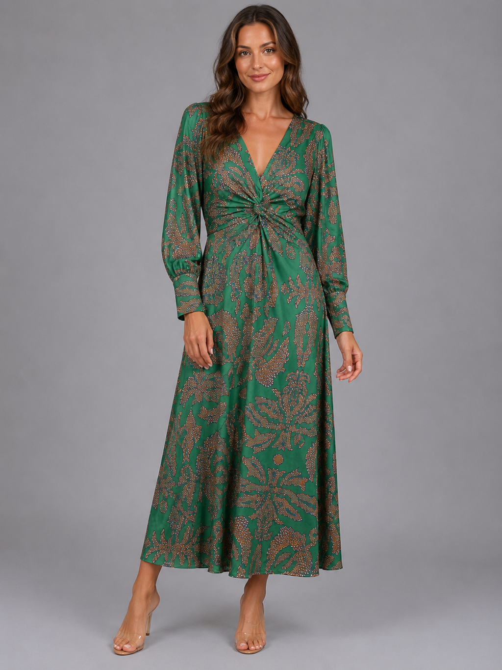Women’s Printed V-Neck Midi Dress – Wedding Guest Occasion
