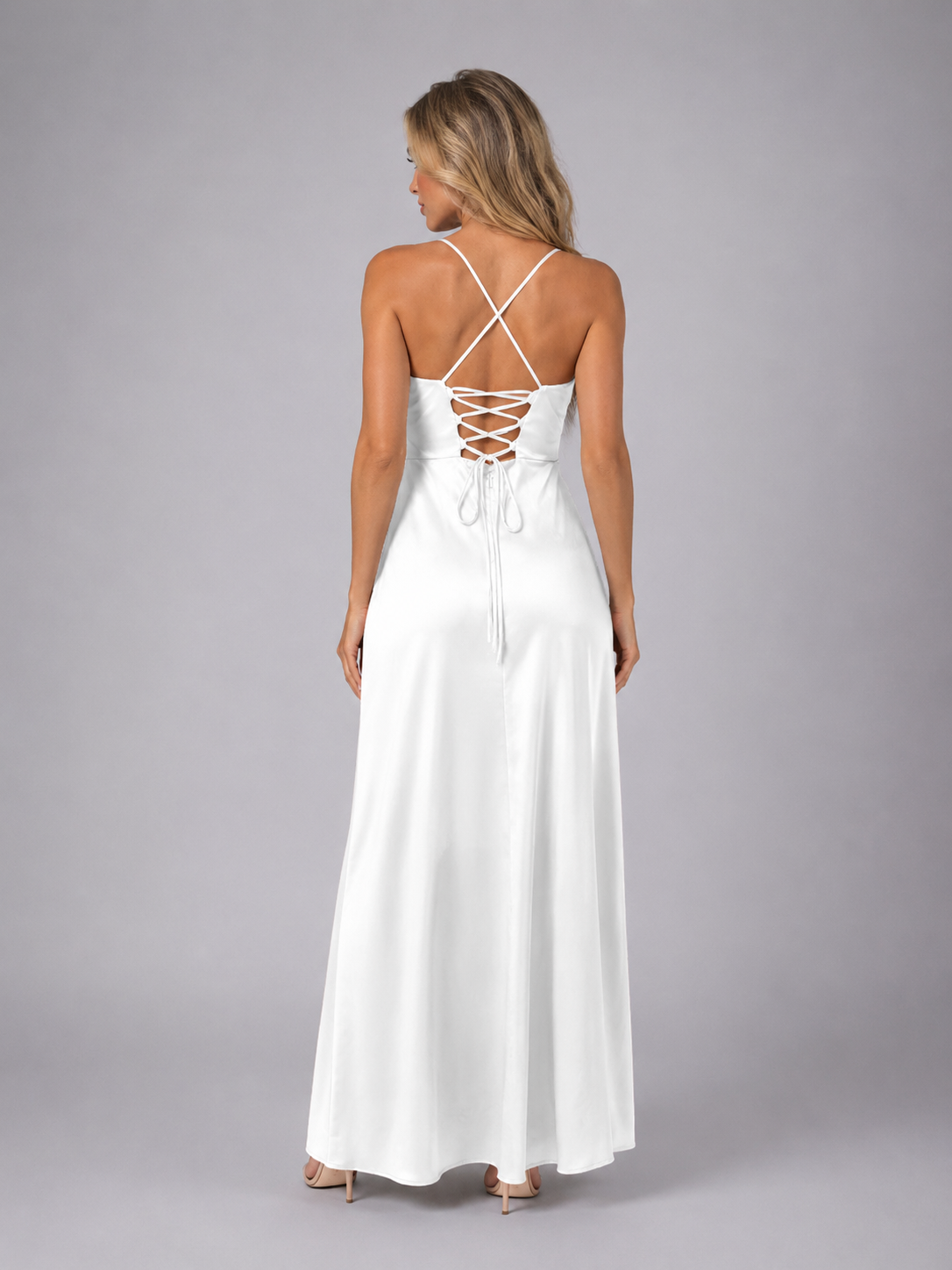 Women’s Satin Feel Cowl Neck Maxi Dress – Side Split Style