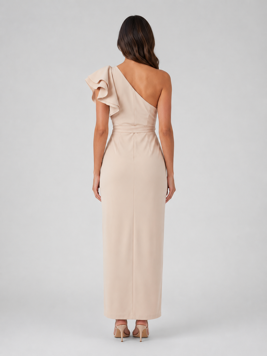 Women’s Sculpting One-Shoulder Midi Dress – Ruffle Detail