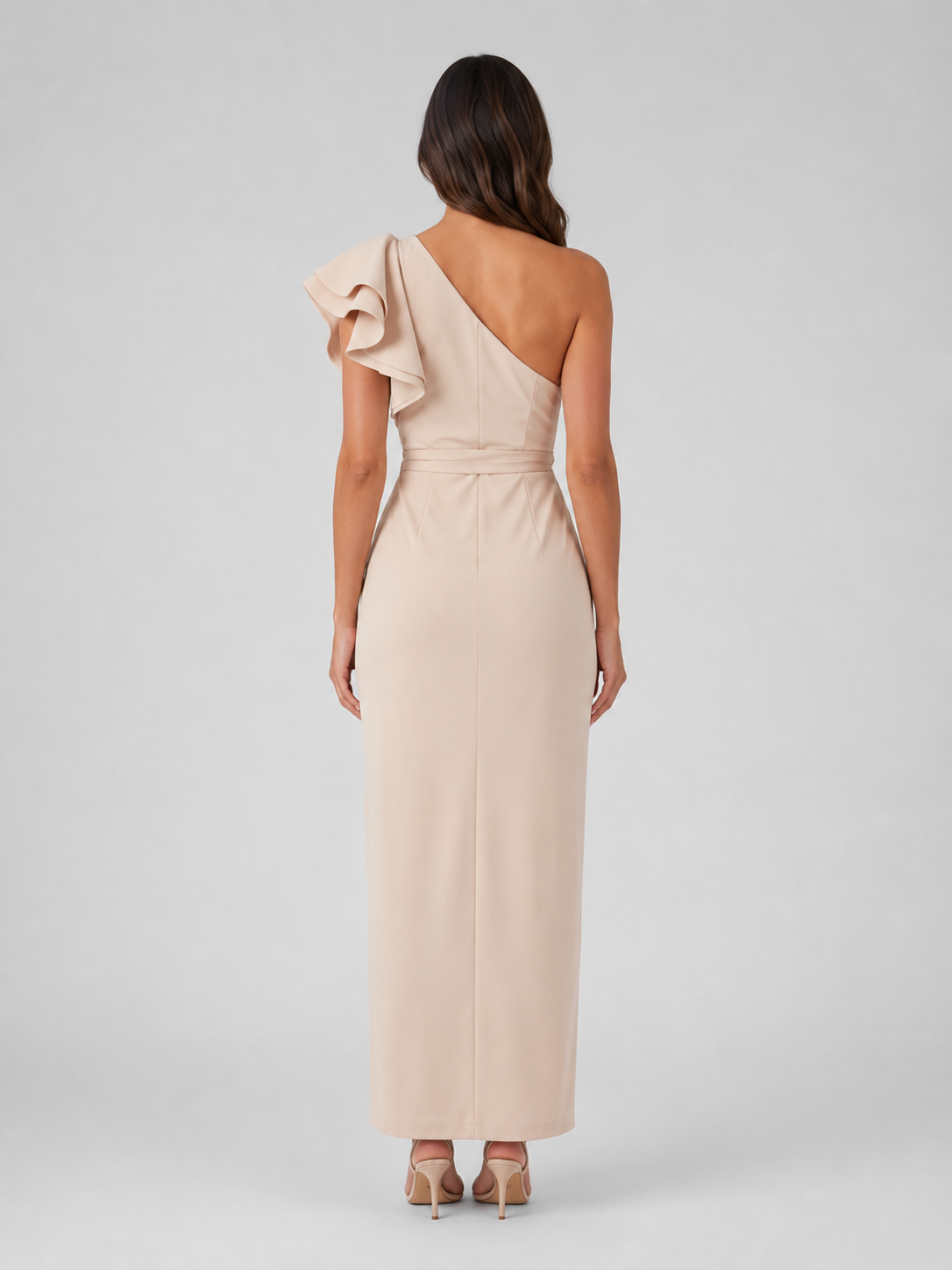 Women’s Sculpting One-Shoulder Midi Dress – Ruffle Detail