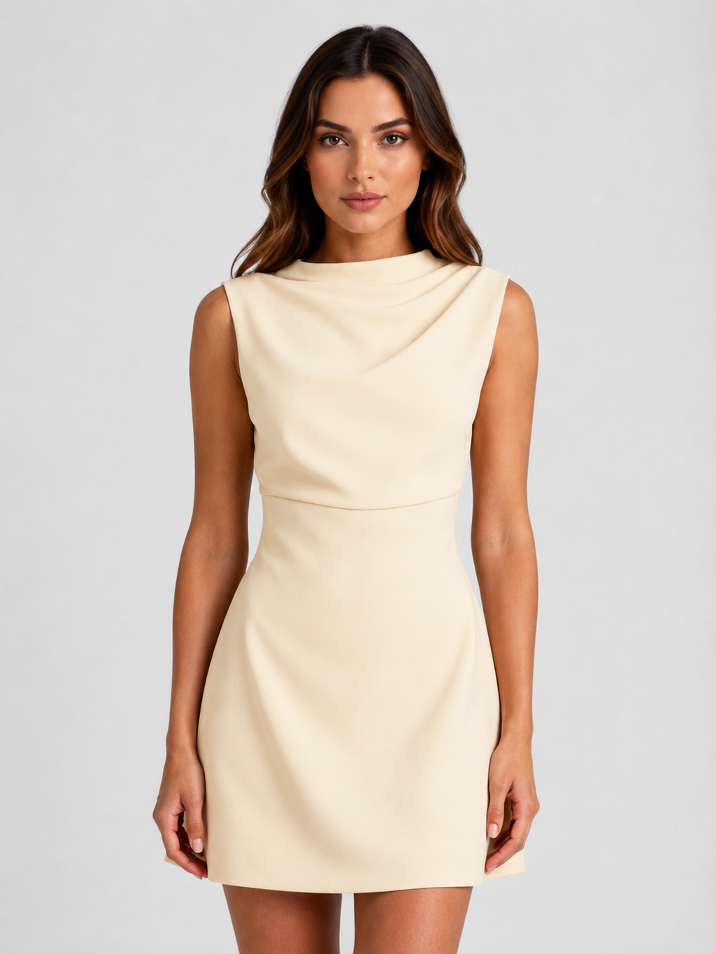 Women's Sleeveless Mini Dress – Draped Neckline & Tailored Fit