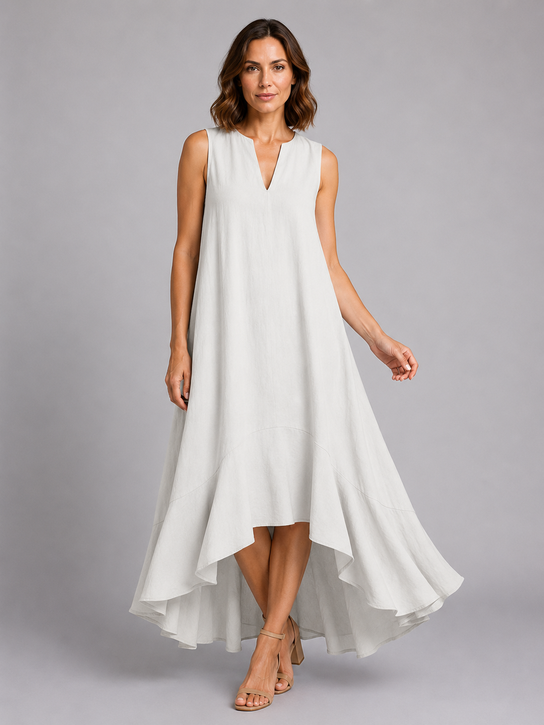 Women's Sleeveless V-Neck Maxi Dress – Flattering Flowy Fit