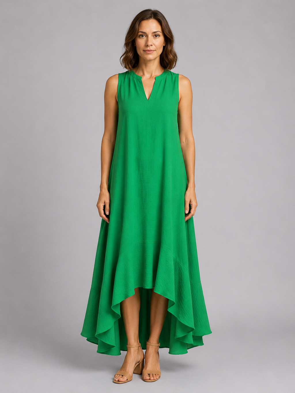Women's Sleeveless V-Neck Maxi Dress – Flattering Flowy Fit