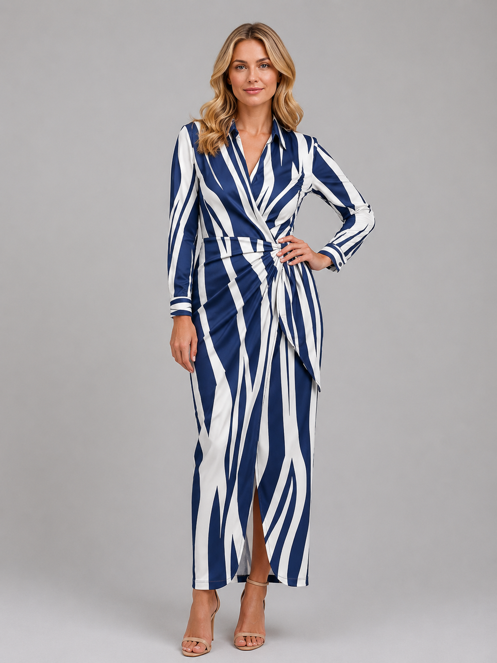 Women’s Striped Twist-Knot Midi Dress – Summer Shirt Dress