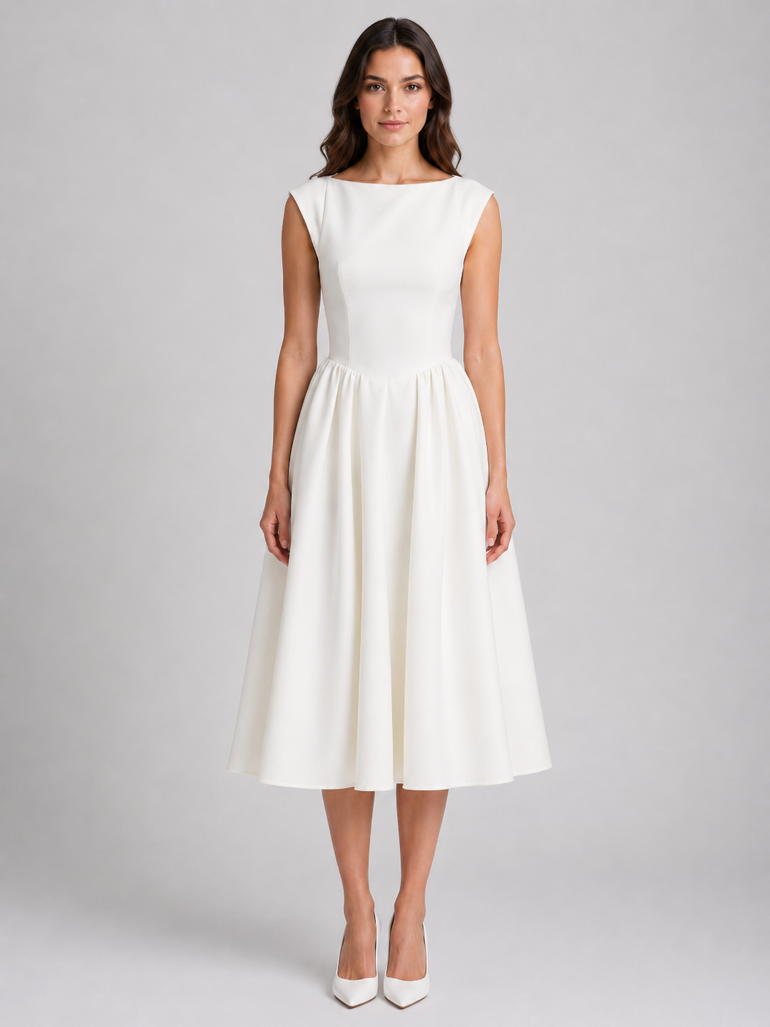 Women’s Structured Cap Sleeve Midi Dress – Elegant Occasion Style