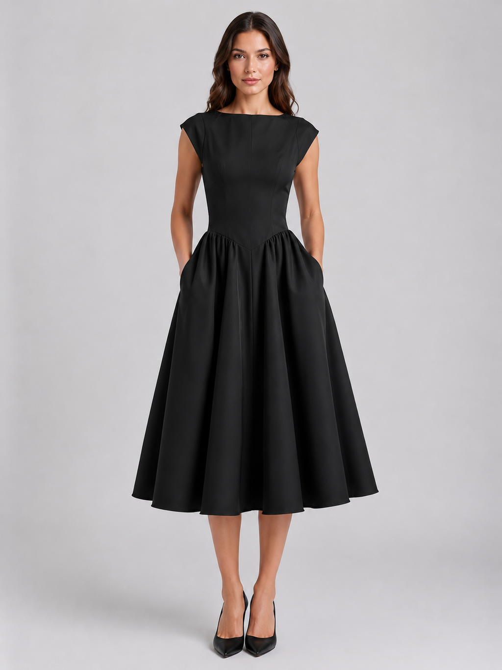 Women’s Structured Cap Sleeve Midi Dress – Elegant Occasion Style
