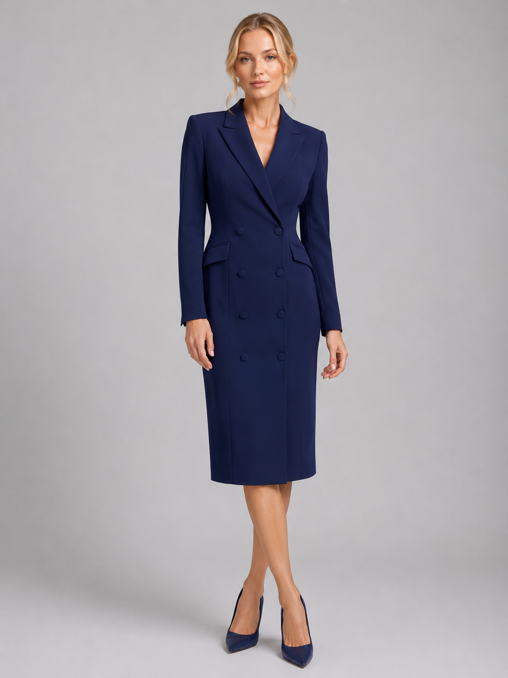 Women’s Tailored Blazer Midi Dress – Formal Occasion Style